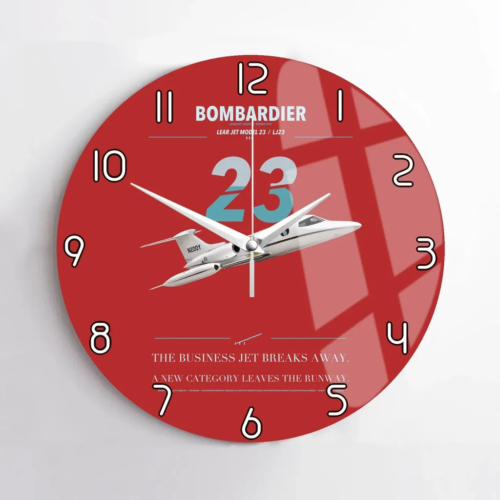 Bombardier Learjet 23 design on red no frame wall clock