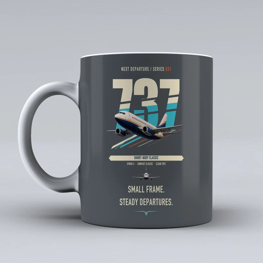 Boeing 737-500 Classic double-side print on gray ceramic mug