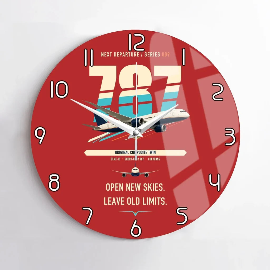Boeing 787-8 Dreamliner design on red no frame wall clock