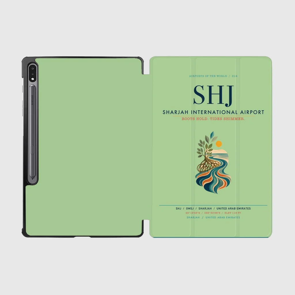 Sharjah International Airport (SHJ) design on light green samsung tablet tablet case