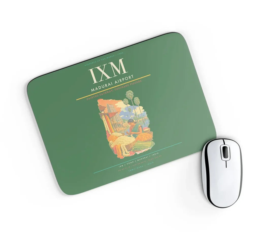 Madurai Airport (IXM) design on green rectangle mouse pad
