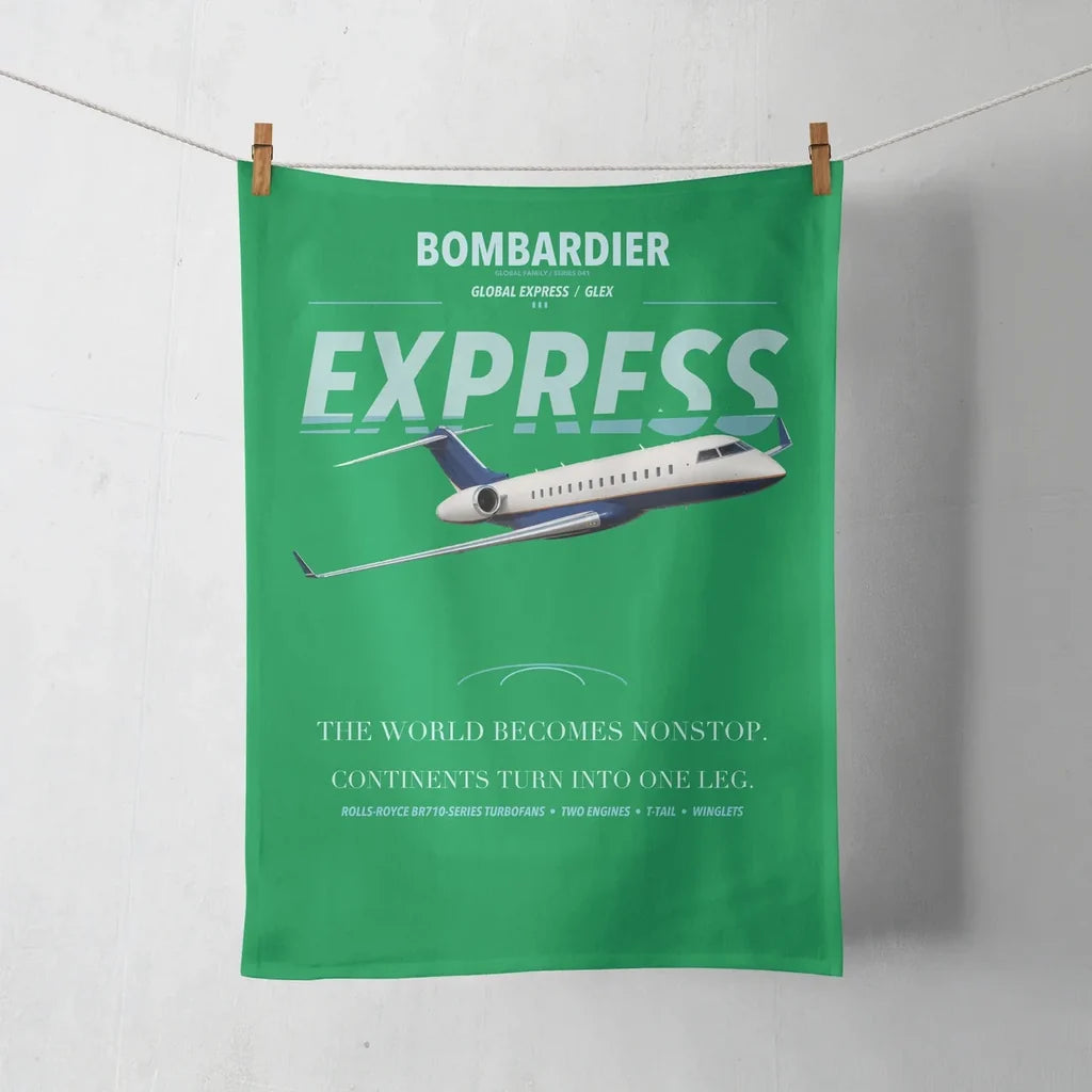 Bombardier Global Express design on green towel