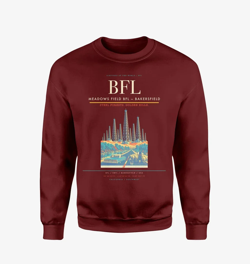 Meadows Field (BFL) design on wine red sweatshirt