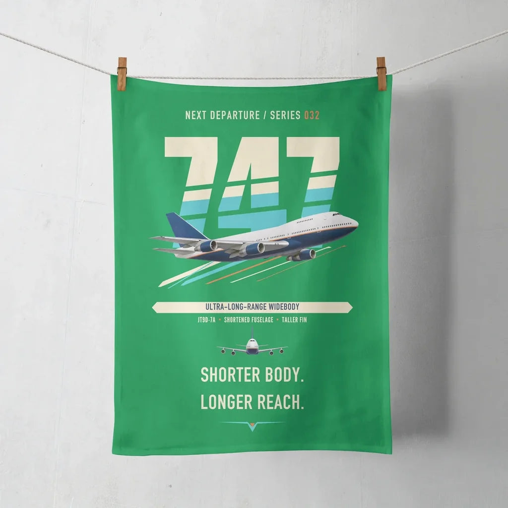 Boeing 747SP design on green towel