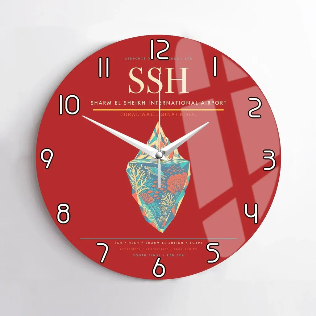 Sharm El Sheikh International Airport (SSH) design on red no frame wall clock