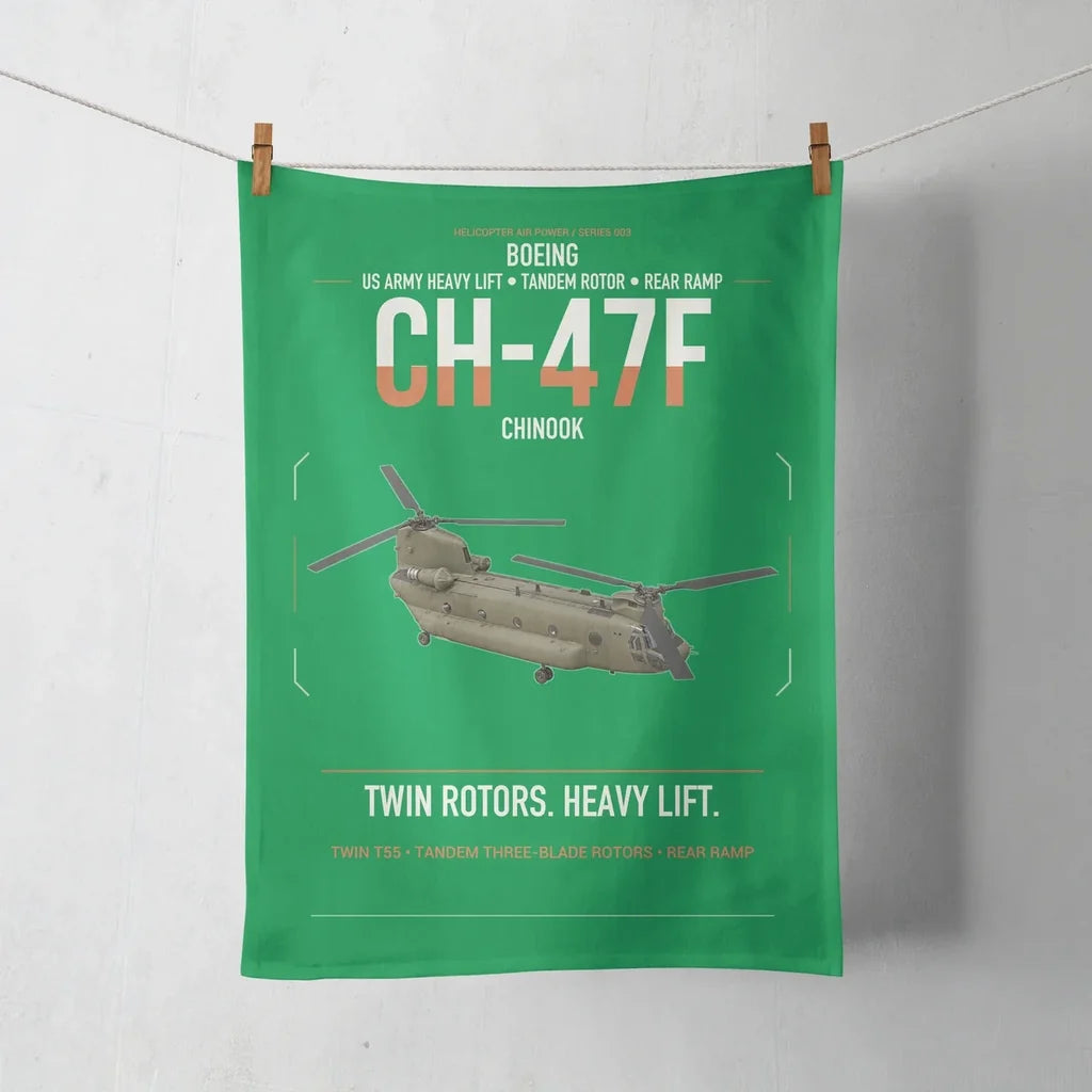 Boeing CH-47F Chinook design on green towel