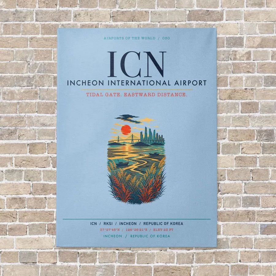 Incheon International Airport ICN vertical canvas print - no frame - light blue background