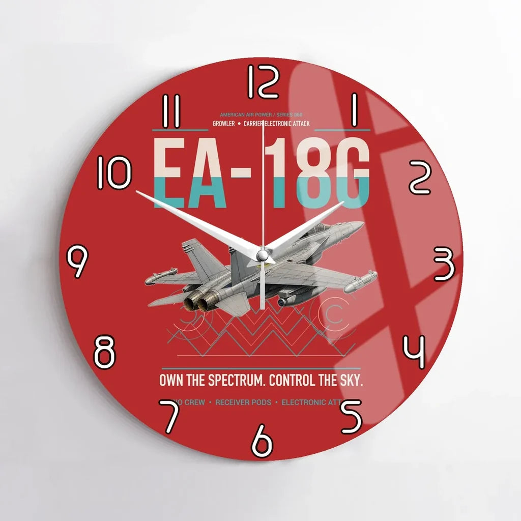 EA-18G Growler design on red no frame wall clock