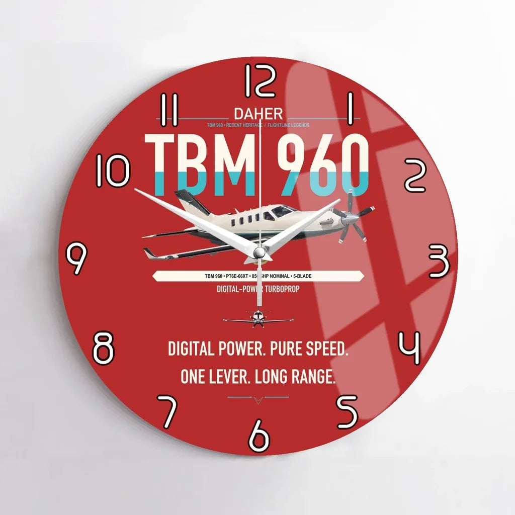 Daher TBM 960 design on red no frame wall clock