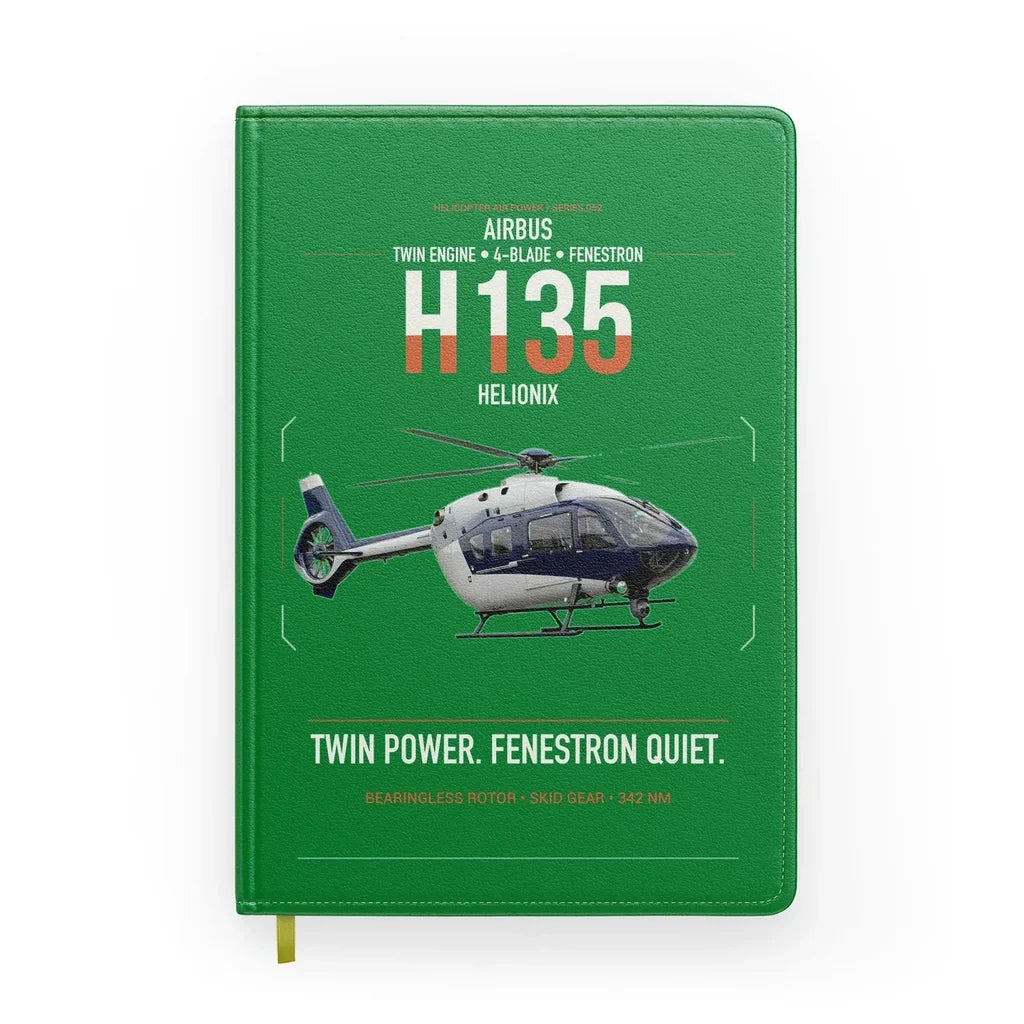 Airbus H135 design on green notebook