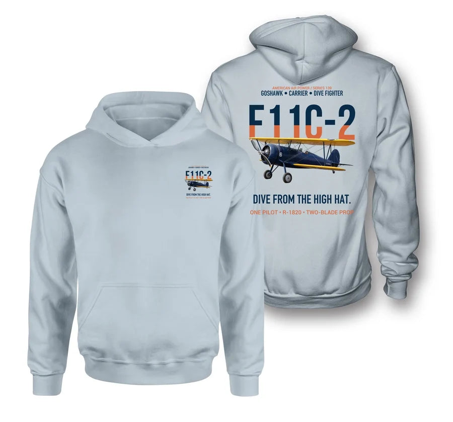 F11C-2 GOSHAWK design on light blue hoodie
