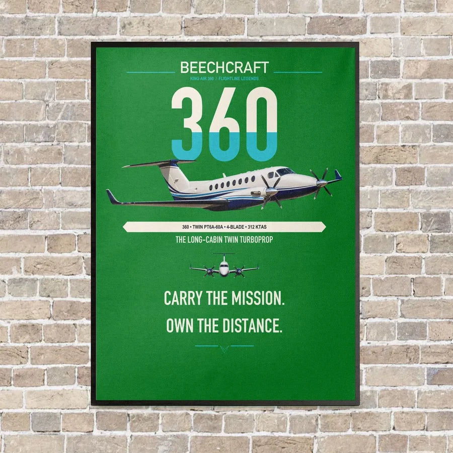 Beechcraft King Air 360 vertical canvas print - framed - green background