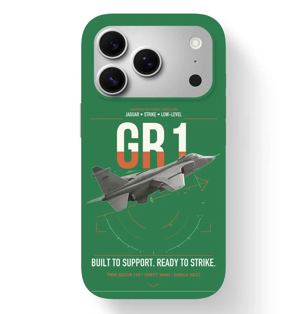 SEPECAT Jaguar GR1 design on green magsafe iphone case, for iPhone 17 Pro