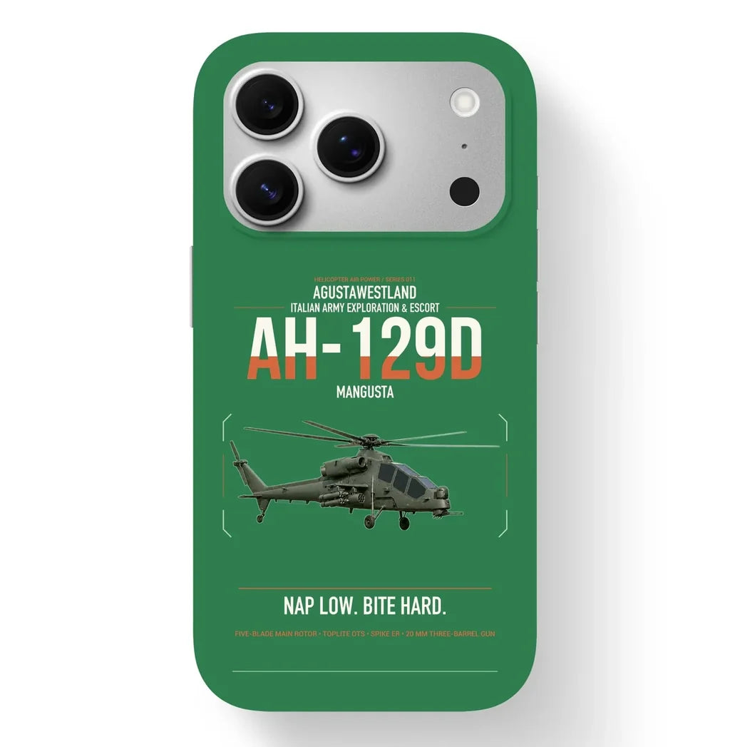 AgustaWestland AH-129D Mangusta design on green magsafe iphone case, for iPhone 17 Pro