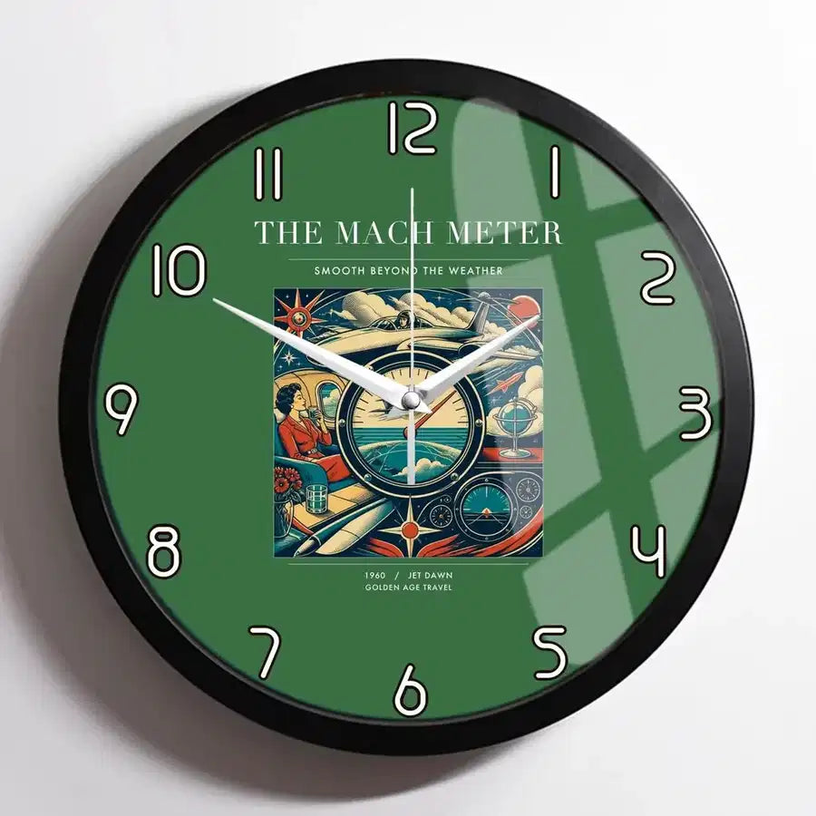 VINTAGE G4115 - The Mach Meter - Designed Wall Clocks design on green framed