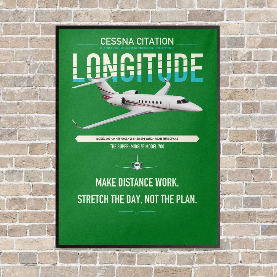 Cessna Citation Longitude vertical canvas print - framed - green background