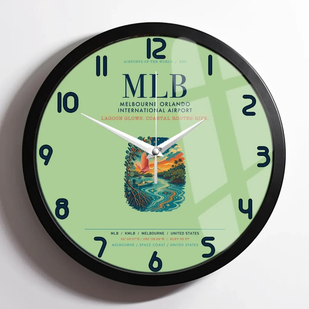 Melbourne Orlando International Airport (MLB) design on light green framed wall clock