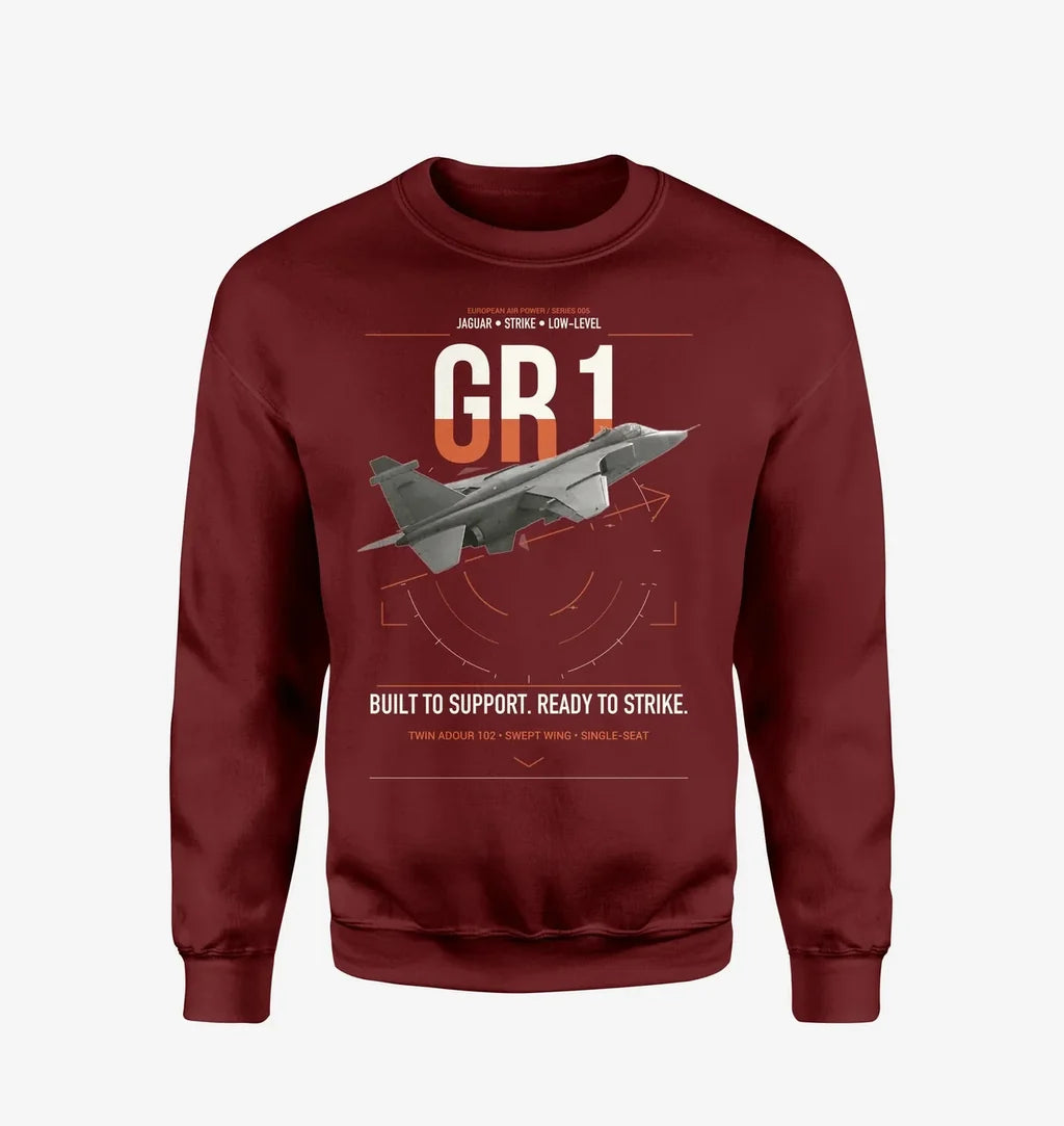 SEPECAT Jaguar GR1 design on wine red sweatshirt