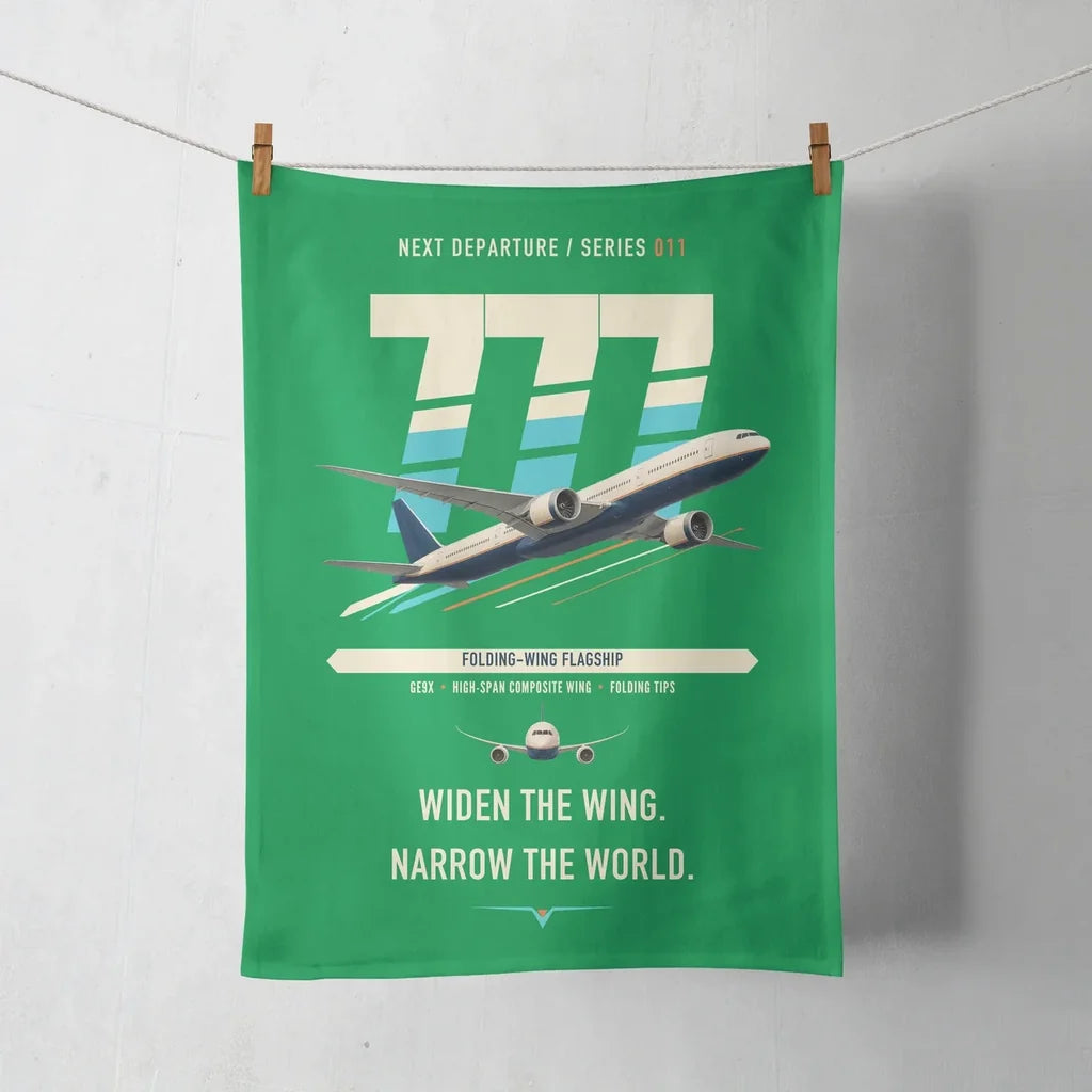 Boeing 777-9 design on green towel