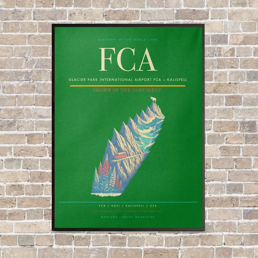 Glacier Park International Airport FCA — Kalispell vertical canvas print - framed - green background