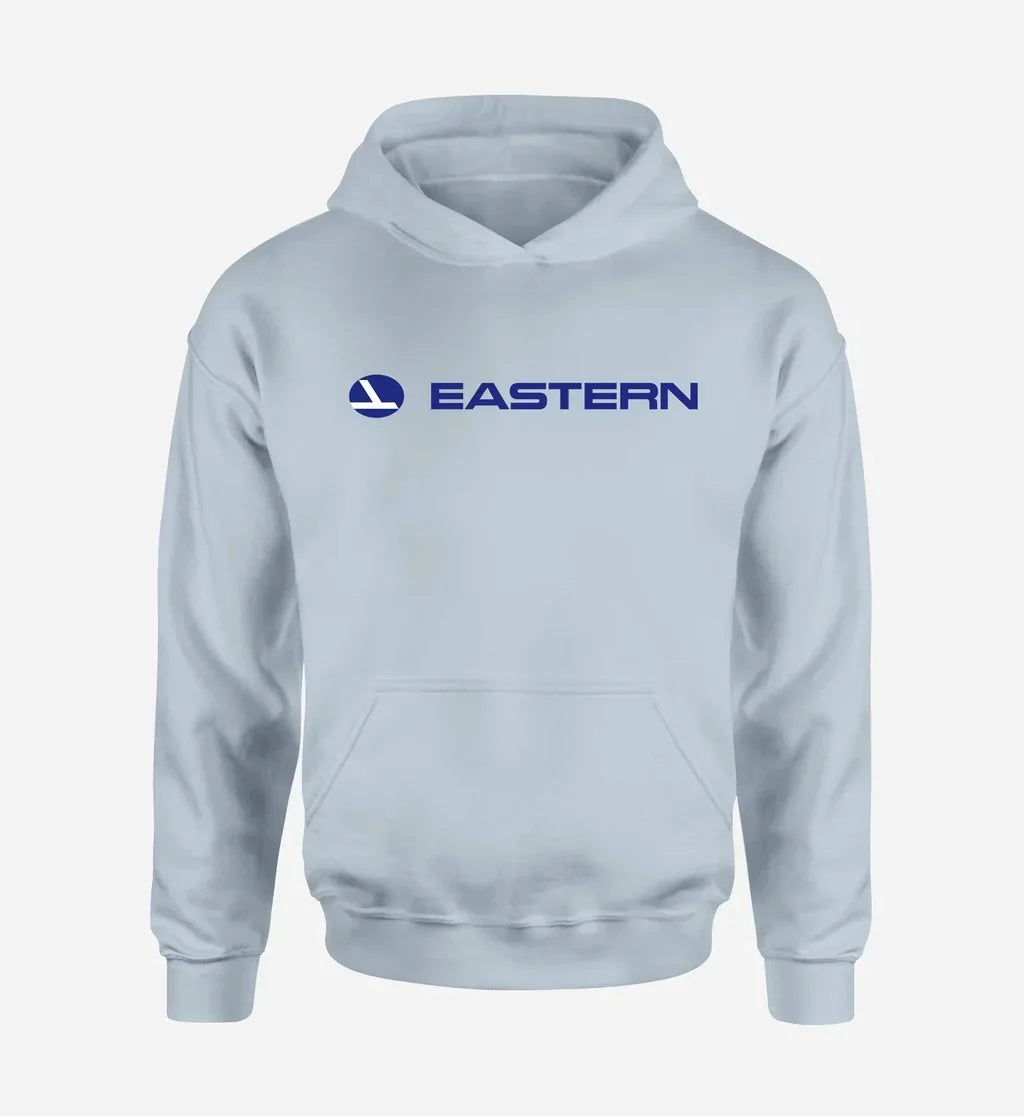 Eastern Air Lines Airlines logo printed on light blue hoodie