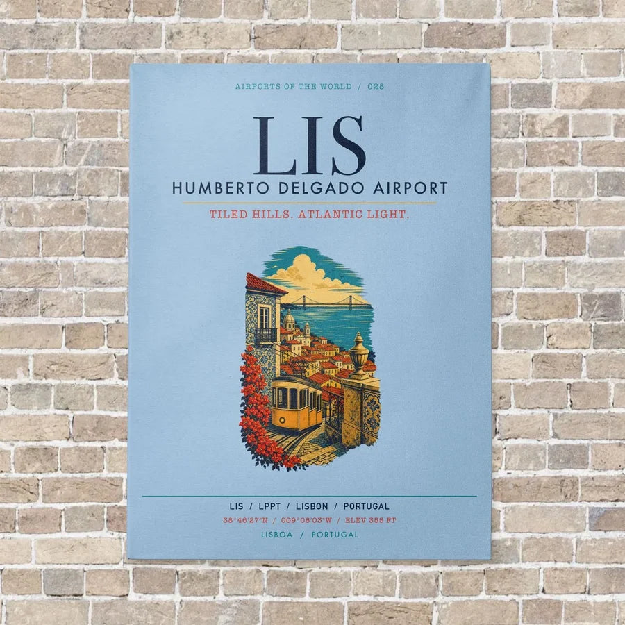 Lisbon Humberto Delgado Airport LIS vertical canvas print - no frame - light blue background