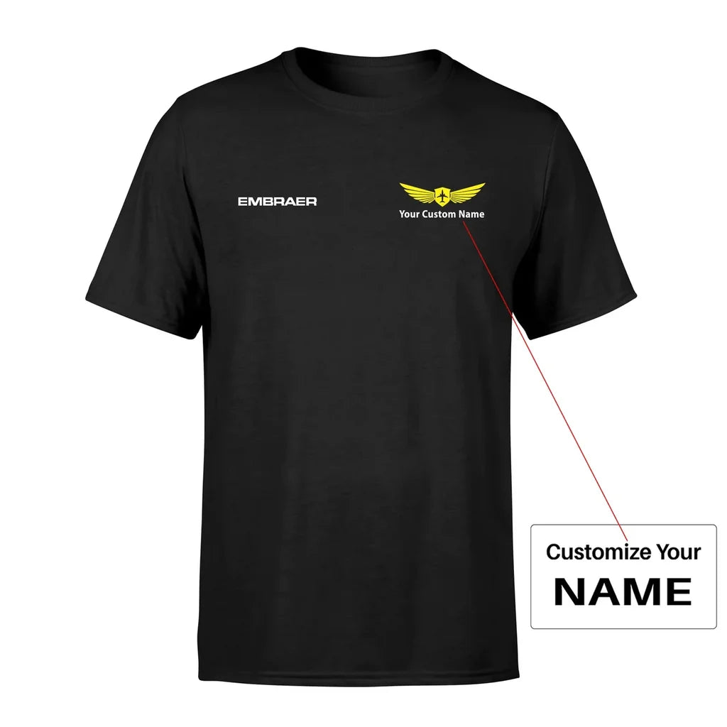Embraer & Text aviation design printed on soft cotton small-logo T-shirt.