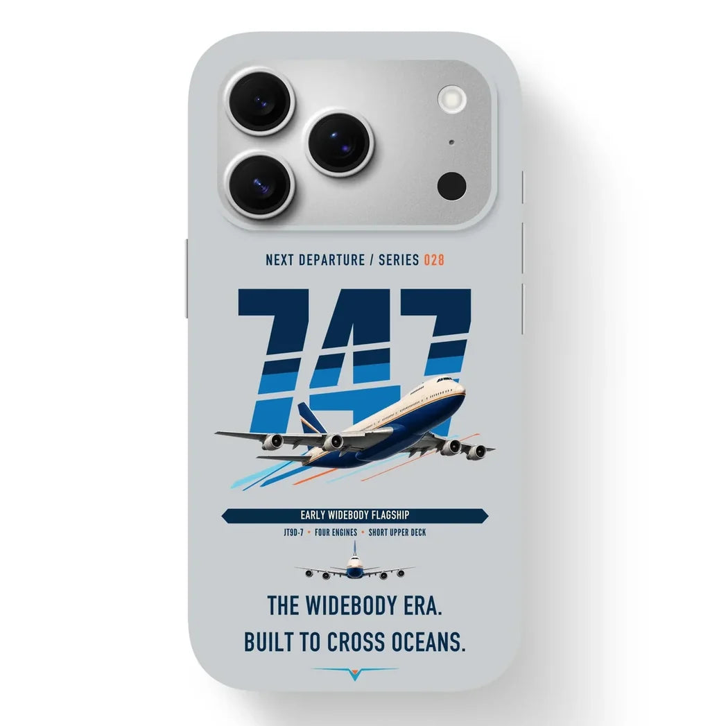 Boeing 747-200B design on light gray magsafe iphone case
