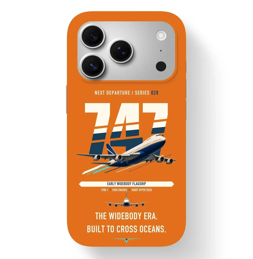 Boeing 747-200B design on orange magsafe iphone case