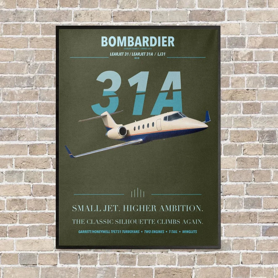 Bombardier Learjet 31A vertical canvas print - framed - green army background