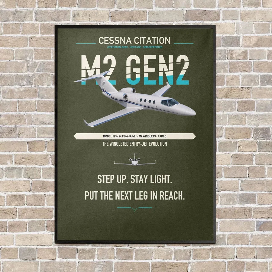 Cessna Citation M2 Gen2 vertical canvas print - framed - green army background