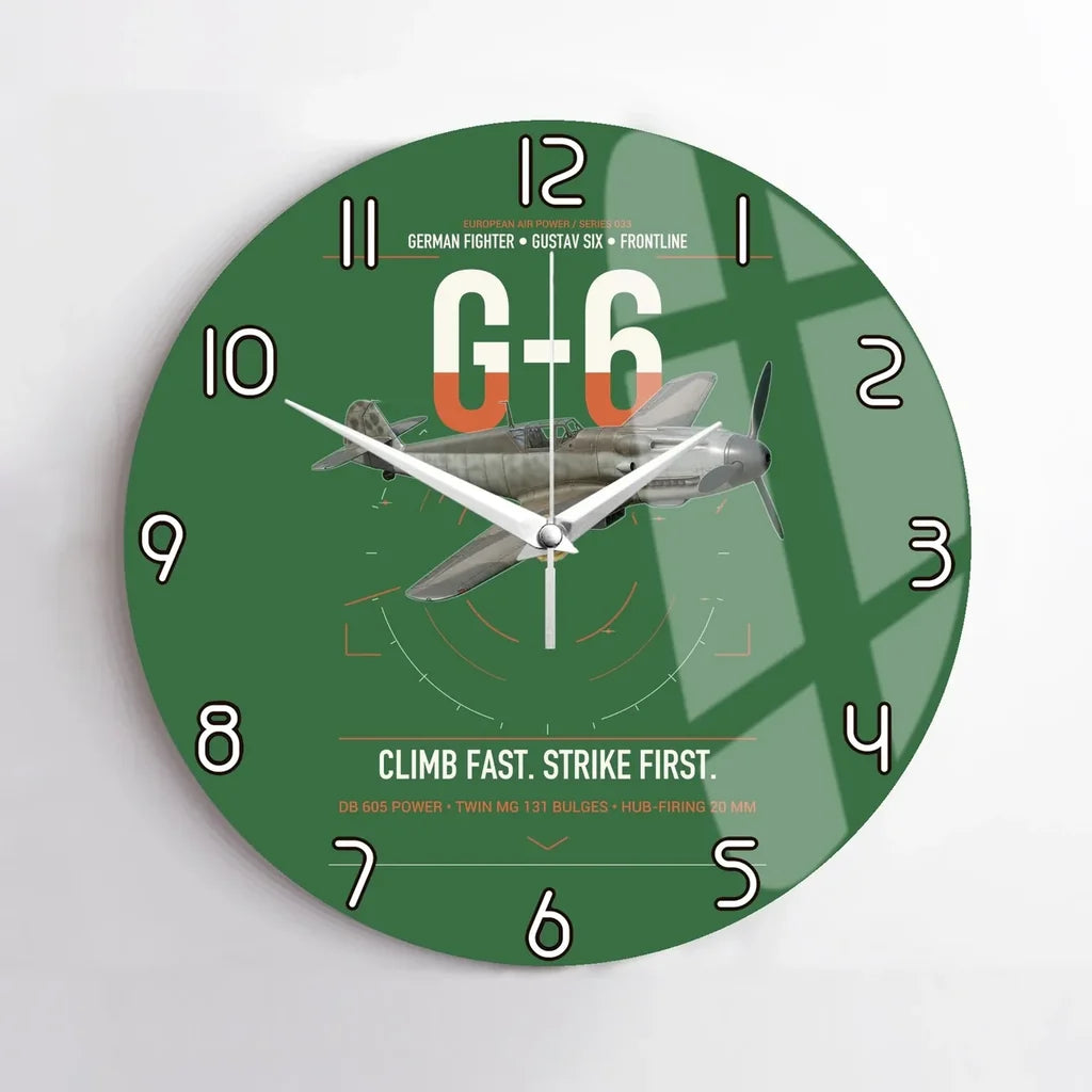 Messerschmitt Bf 109G-6 design on green no frame wall clock