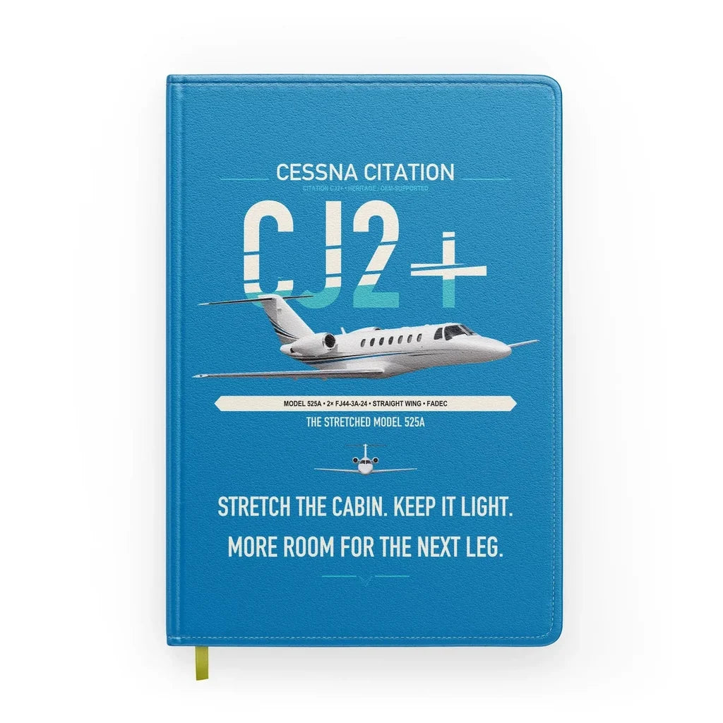 Cessna Citation CJ2+ design on turquoise notebook