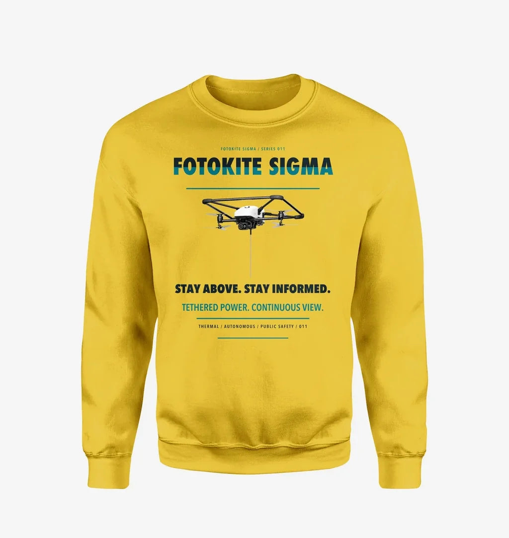 Fotokite Sigma design on yellow sweatshirt
