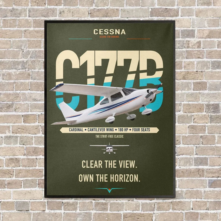 Cessna 177B Cardinal vertical canvas print - framed - green army background