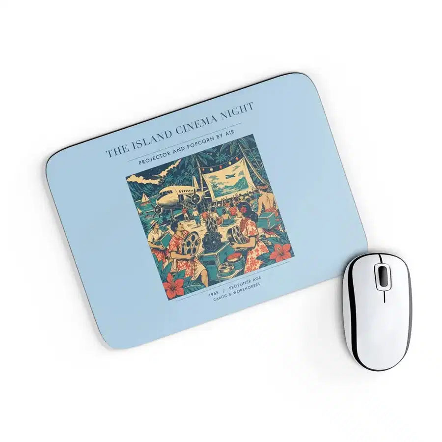 VINTAGE G4442 - The Island Cinema Night - Designed Mouse Pads design on lightblue rectangle