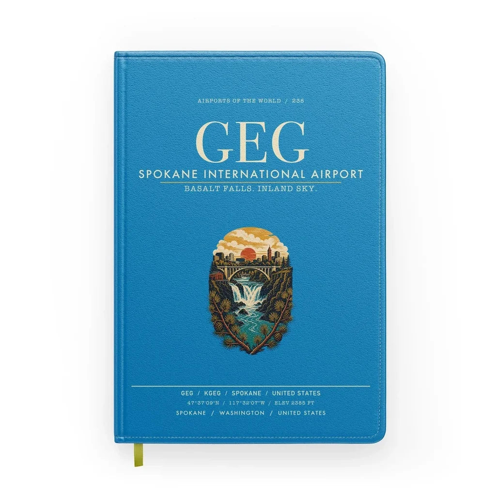 Spokane International Airport (GEG) design on turquoise notebook