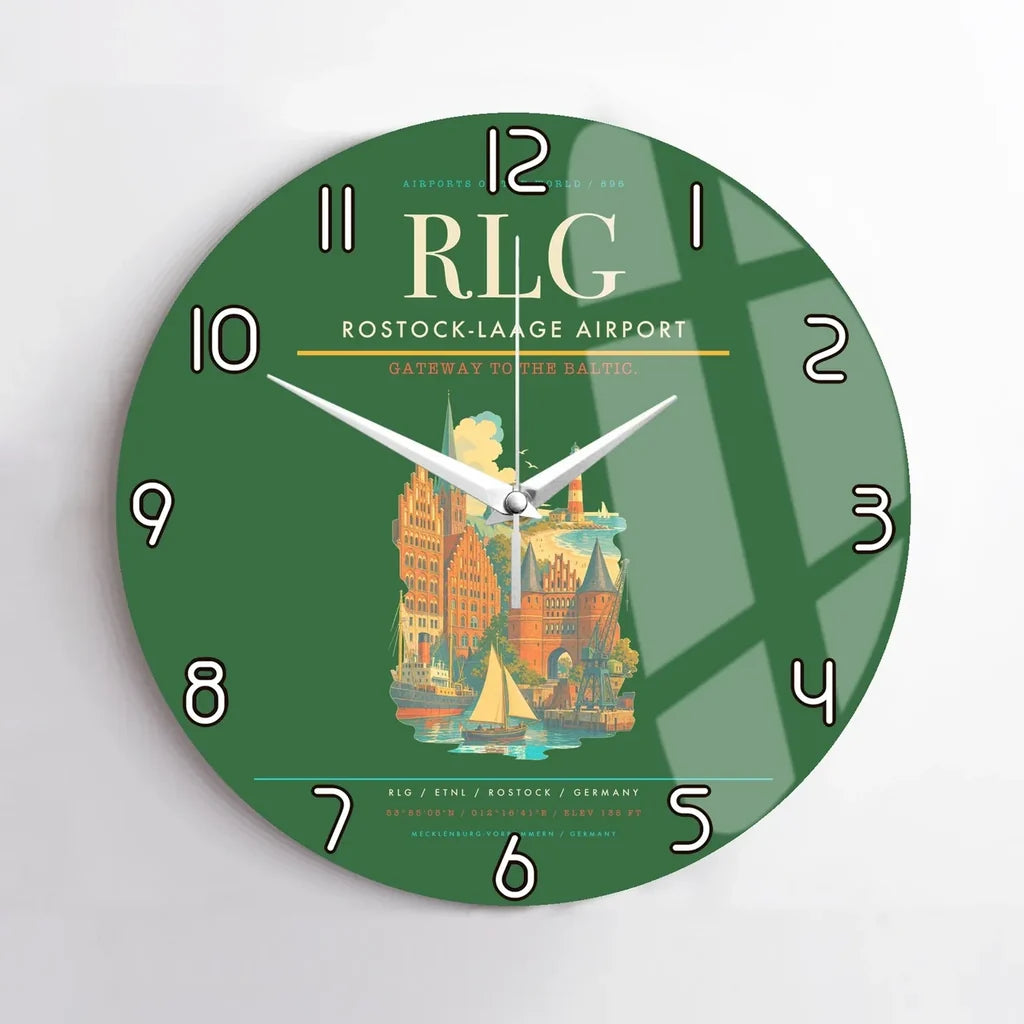 Rostock-Laage Airport (RLG) design on green no frame wall clock
