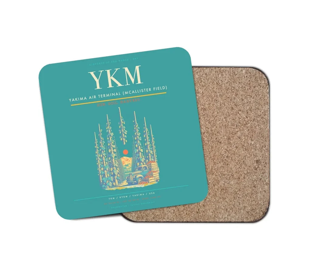 Yakima Air Terminal (McAllister Field) (YKM) design on turquoise 1 piece coaster