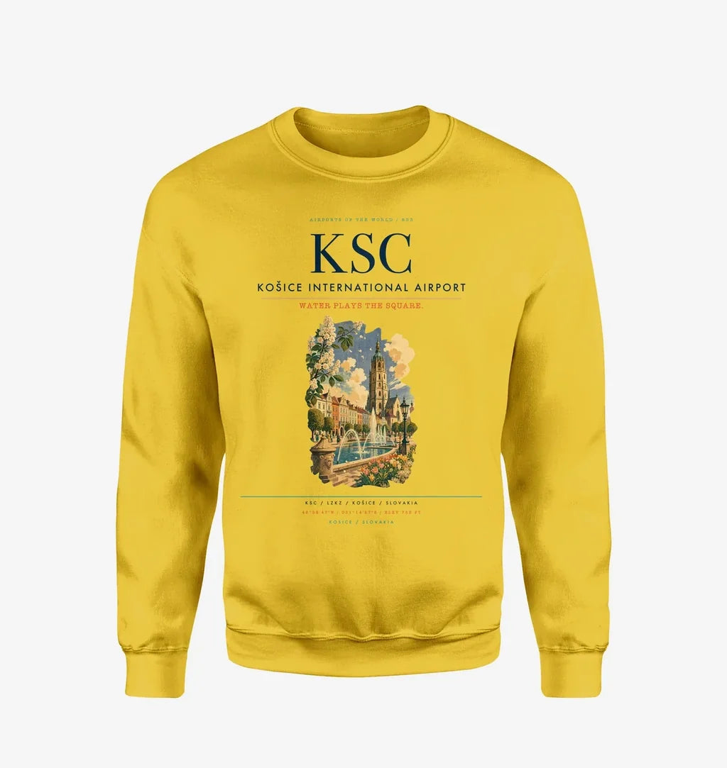 Košice International Airport (KSC) design on yellow sweatshirt