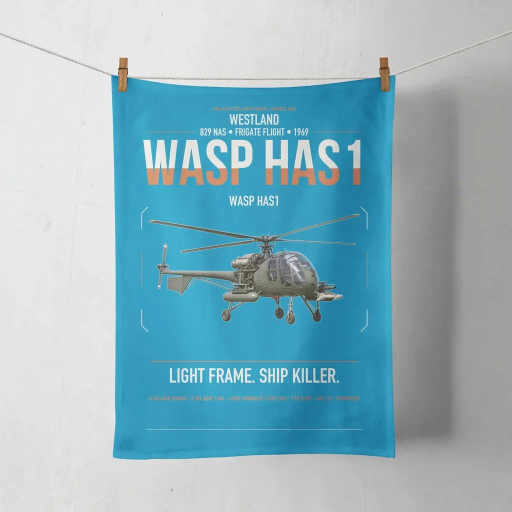 Westland Wasp HAS1 design on turquoise towel