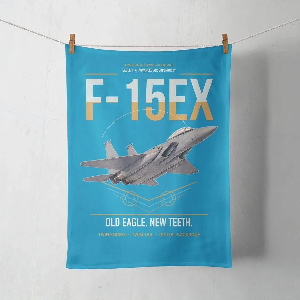 F-15EX Eagle II design on turquoise towel