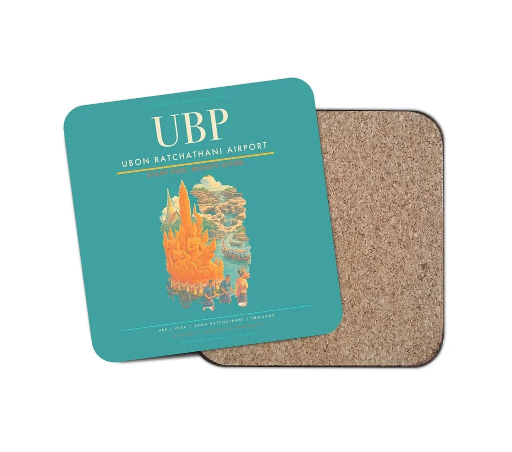Ubon Ratchathani Airport (UBP) design on turquoise 1 piece coaster