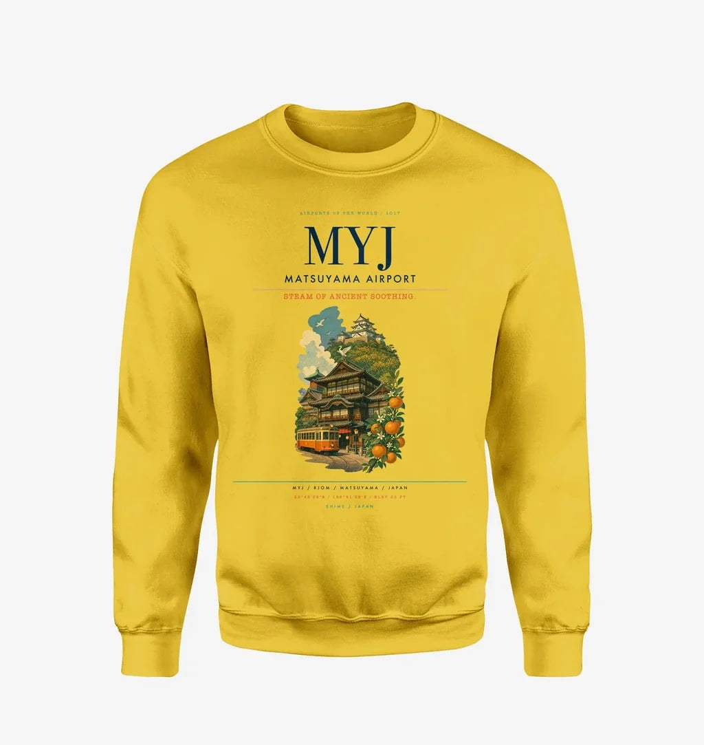 Matsuyama Airport (MYJ) design on yellow sweatshirt