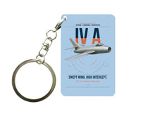 Thumbnail for Dassault Mystère IV A design on light blue designed key chain, double-side print