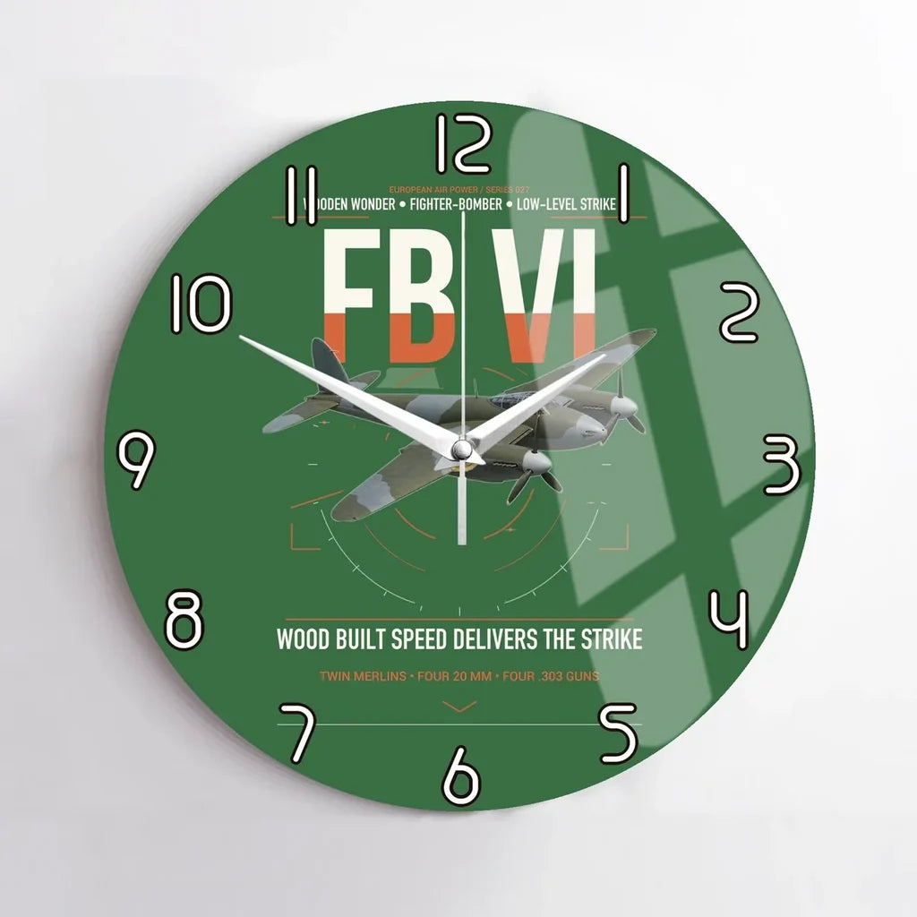 de Havilland Mosquito FB VI design on green no frame wall clock