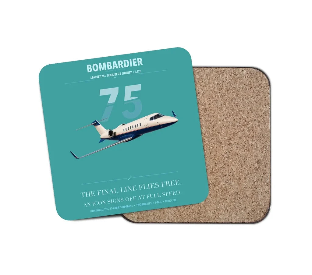 Bombardier Learjet 75 Liberty design on turquoise 1 piece coaster