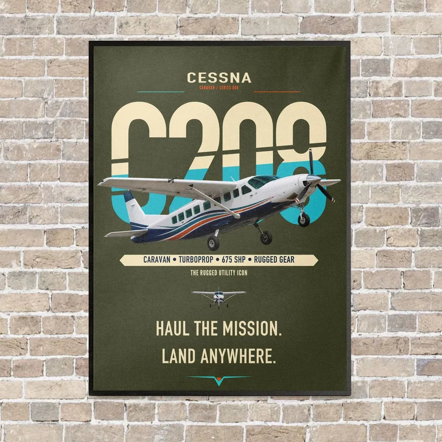Cessna 208 Caravan vertical canvas print - framed - green army background