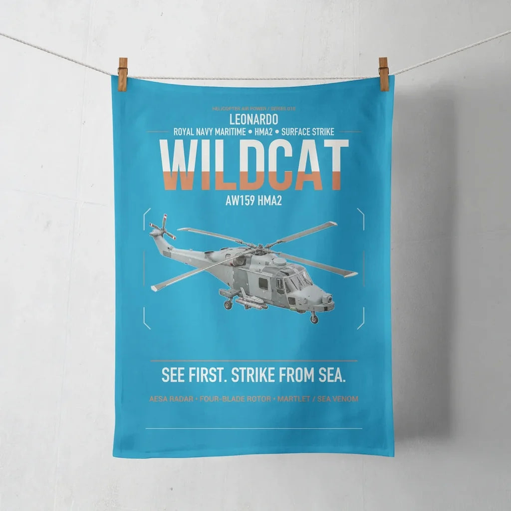 Leonardo AW159 Wildcat HMA2 design on turquoise towel