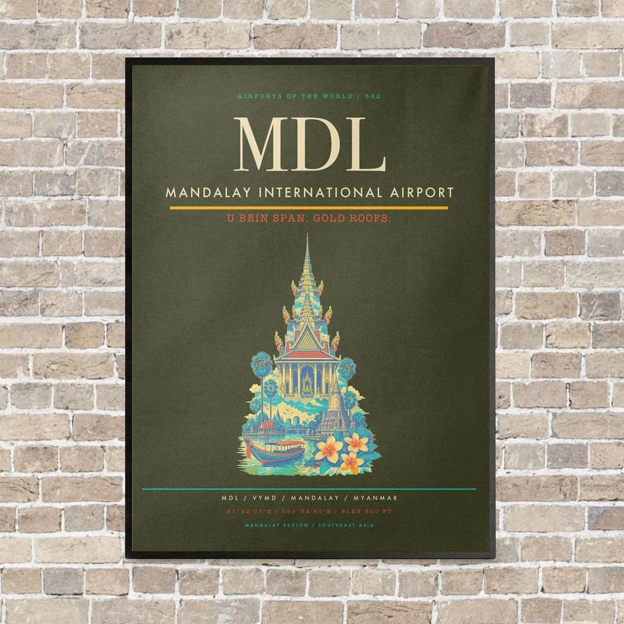 Mandalay International Airport MDL vertical canvas print - framed - green army background